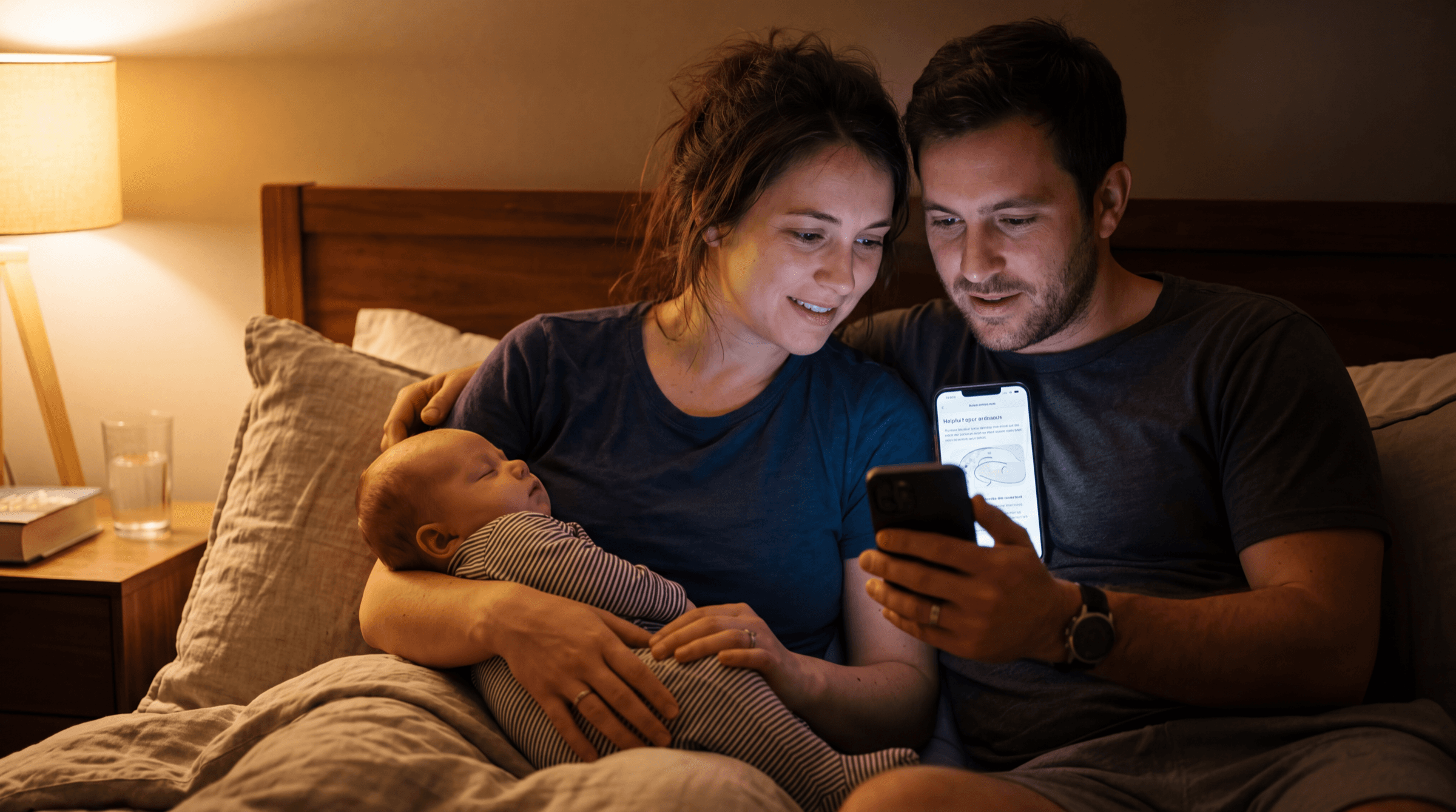 Parents at peace, baby asleep